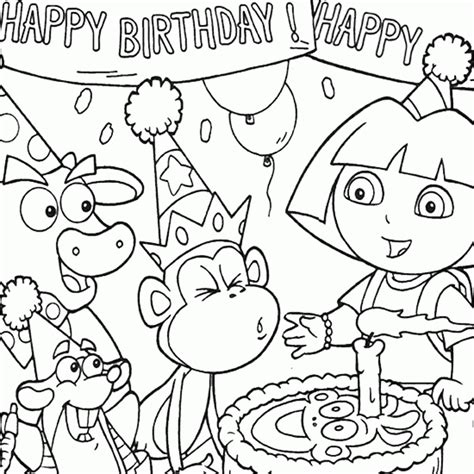 animations    coloring pages  dora  explorer happy birthday