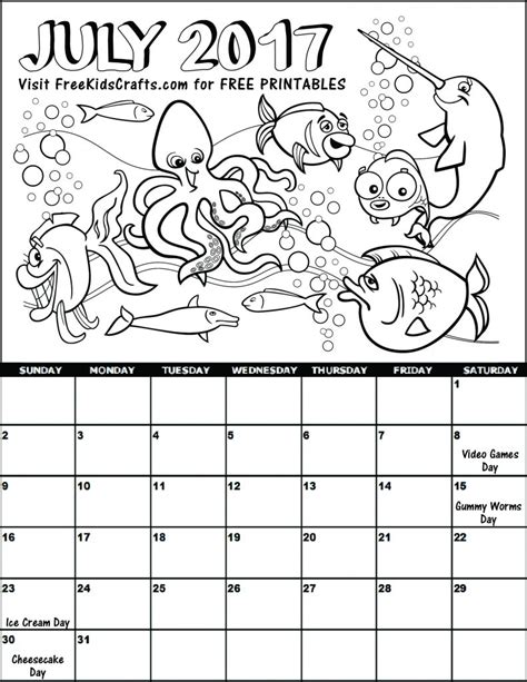 july coloring calendar