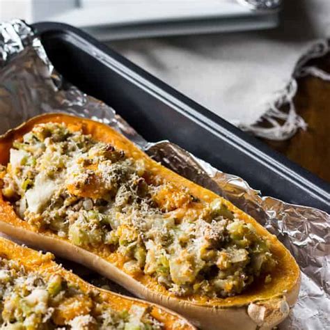 roasted butternut squash with turkey stuffing mj and hungryman