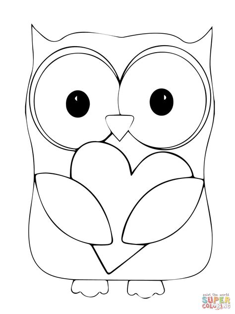 valentine day owl hugging  heart coloring page  printable