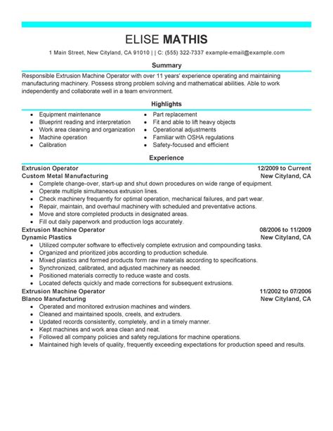 best extrusion operator resume example livecareer