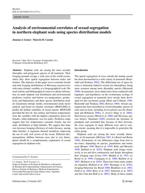 Pdf Analysis Of Environmental Correlates Of Sexual Segregation In