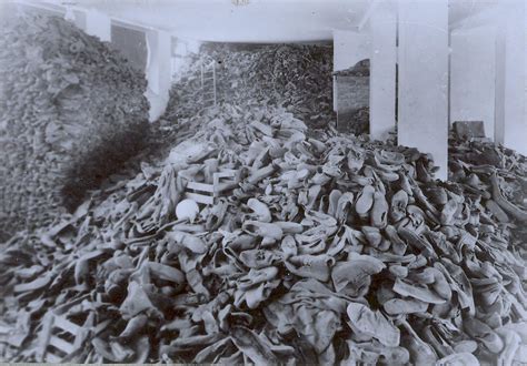 one the warehouses filled with victims shoes up to the ceiling auschwitz occupied poland 1944