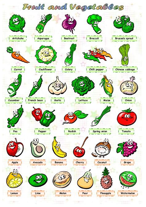 fruit  vegetables source esl printables authormpobt