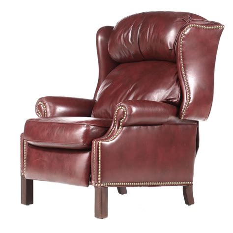 hancock  moore leather reclining wing chair late  century ebth