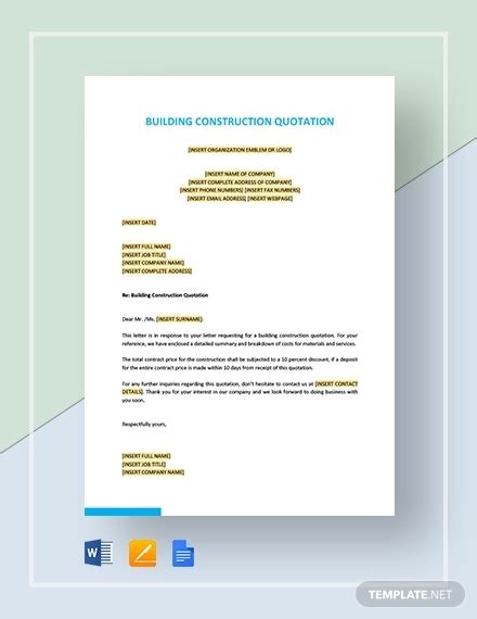construction quote  examples format  examples