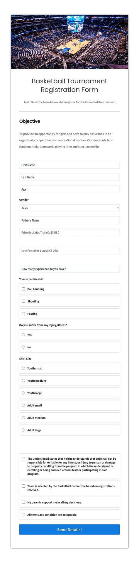 basketball tournament registration form sports clubs formget