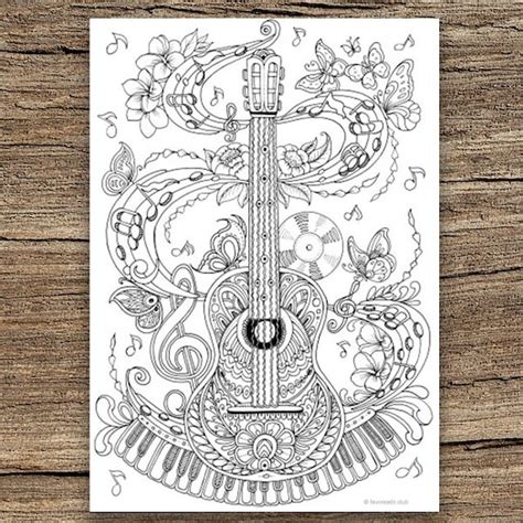 guitar coloring pages  adults guitar zentangle colouring page