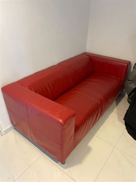 ikea red leather sofa furniture home living furniture sofas  carousell
