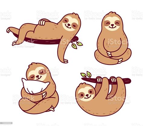 Cute Cartoon Sloth Set Stock Illustration Download Image Now
