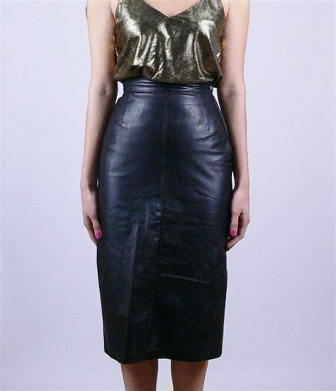 black long leather high waisted pencil skirt