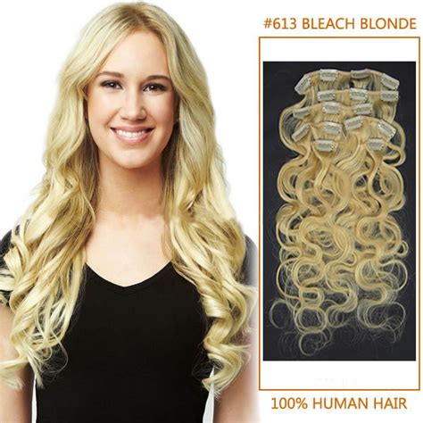 20 Inch 613 Bleach Blonde Wavy Clip In Remy Human Hair