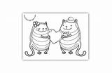 Coloring Cats Heart Two Cat Pages sketch template
