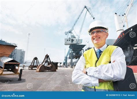 ik woon voor mijn werk een havenarbeider  de haven bij de scheepvaartindustrie stock