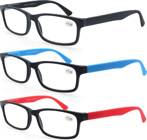 modfans reading glasses 1 75 men women 3 pack rectangular clear lens