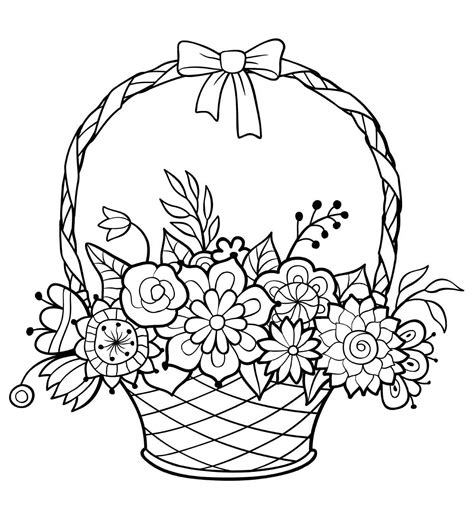 basket  flowers coloring pages