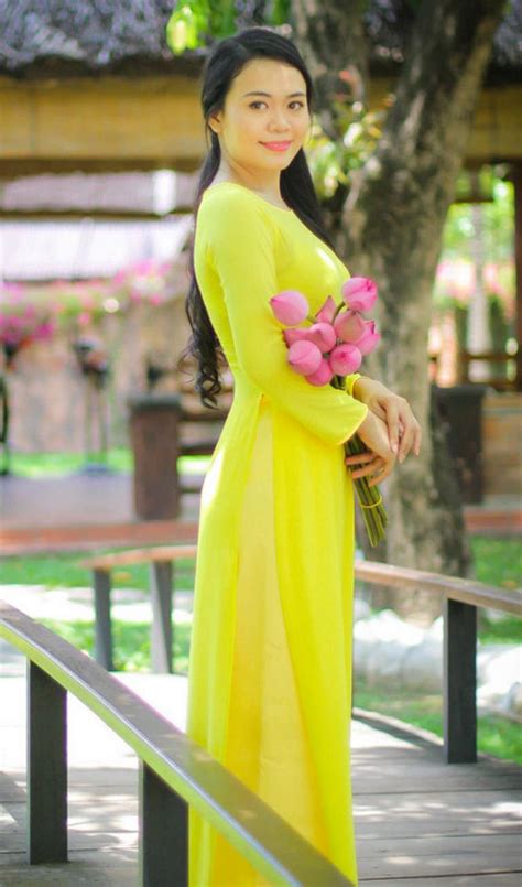 Ao Dai Vietnamese Dress Yellow Canary Chiffon – Hien Thao Shop