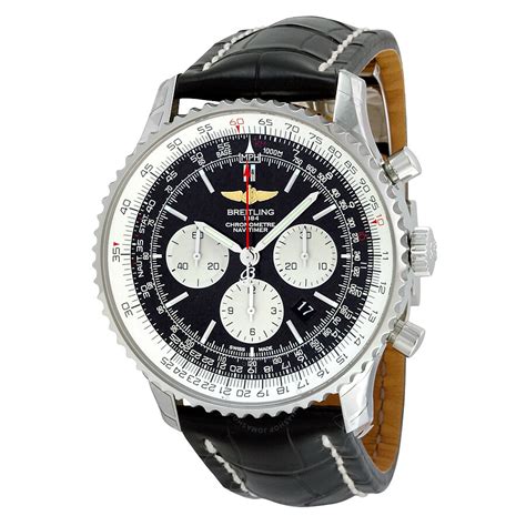 breitling navitimer  chronograph black dial black leather mens  abbdbkcd