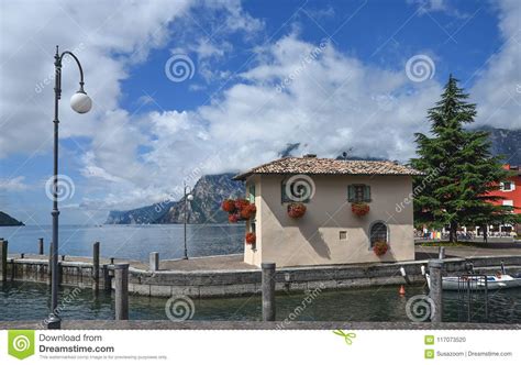 small house  torbole harbor lake garda stock photo image