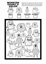 Monster Activity Kids Printable Color Spy Count Worksheet sketch template