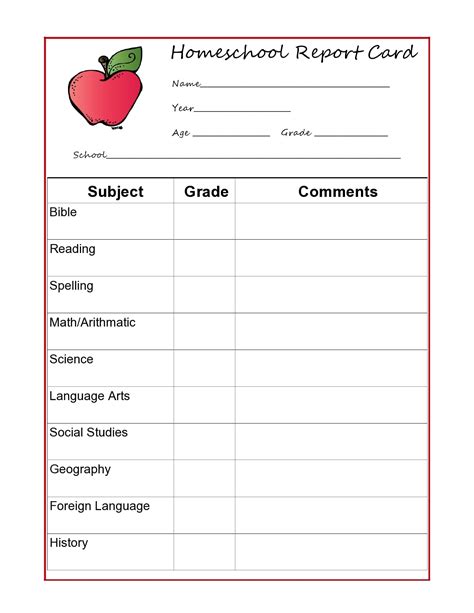 editable homeschool report card templates
