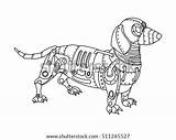 Steampunk Dachshund Dog Mechanical Vector Animal Style Coloring Shutterstock Adult Stock Illustration Preview sketch template
