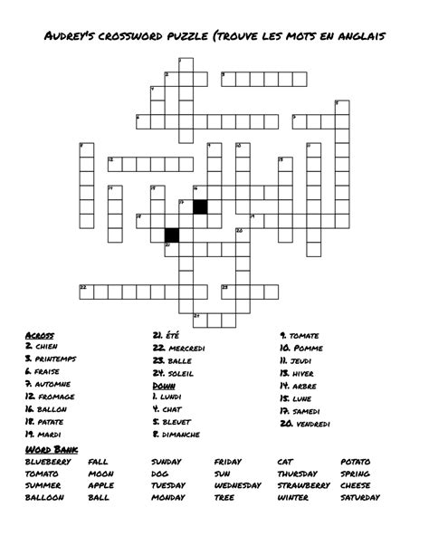 audreys crossword puzzle trouve les mots en anglais wordmint