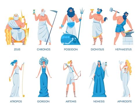 vector ancient greek gods  goddesses set set illustration