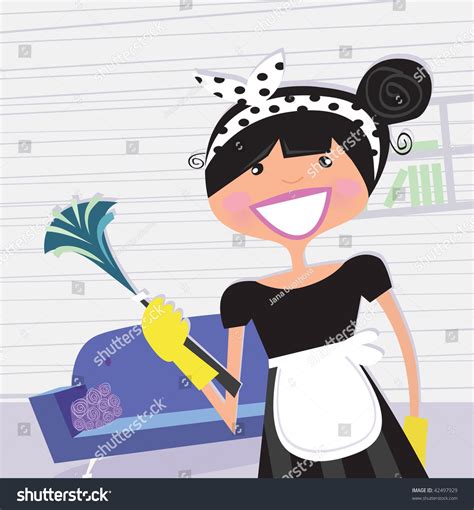 housewife french maid cleaning house service stock vector 42497929