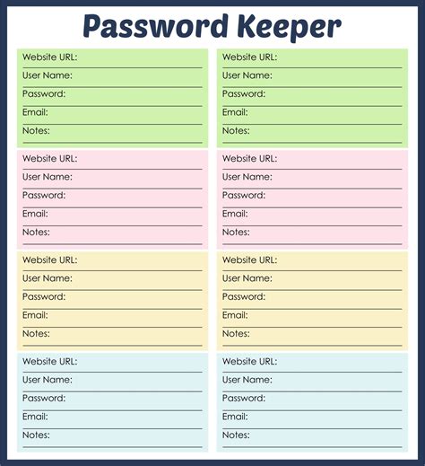 password printable sheet