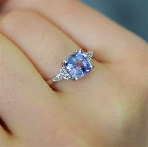 Blue Sapphire Engagement Ring 14k White Gold Ring Radiant Cut