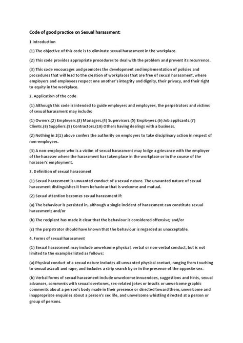 Code Of Good Practice Sexual Harassment Document Labour Law South