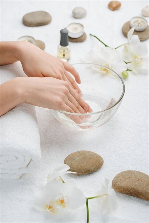 pampering manicure hand soak spa stock image image  hand pampering