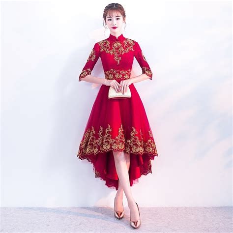 Red Cheongsam Dress Sexy Lace Wedding Qipao Women Traditional Chinese