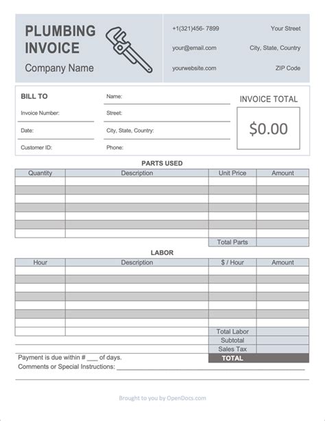 plumbing receipt template