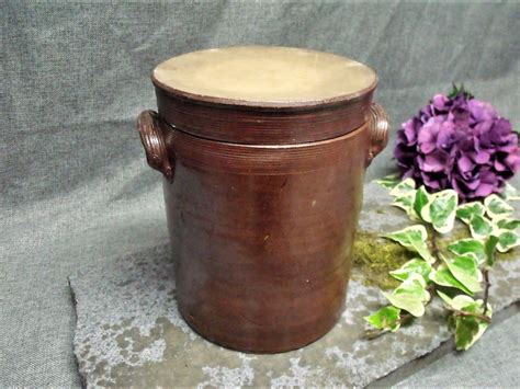 large antique french stoneware crock  lid