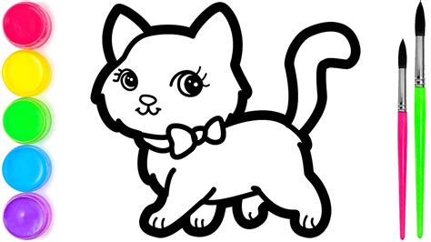menggambar  mewarnai kucing lucu warna warni  anak anak