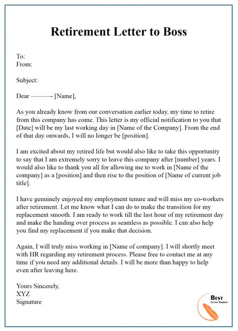 write  retirement letter   employee abbeyu work