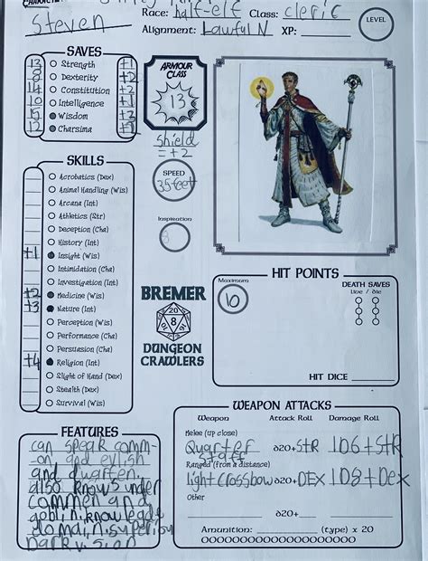 Dungeons And Dragons Character Sheet Simple Layout Perfect Etsy Australia