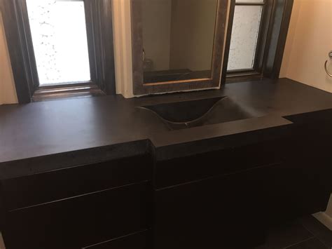 Black Concrete Bathroom Vanity With Integrated Sink And Slot Drain