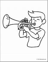 Trumpet Coloring Playing Boy Cartoon Getcolorings Color Clip Getdrawings Drawing sketch template
