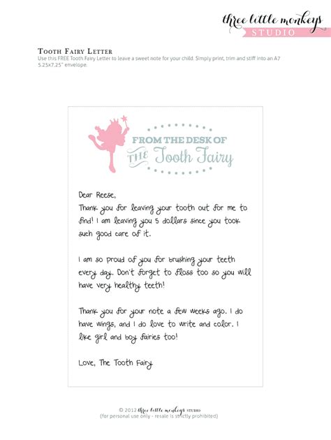 pasobdrawbloggse tooth fairy letter template girl