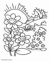 Spring Coloring Pages Kids Printable Seasons sketch template