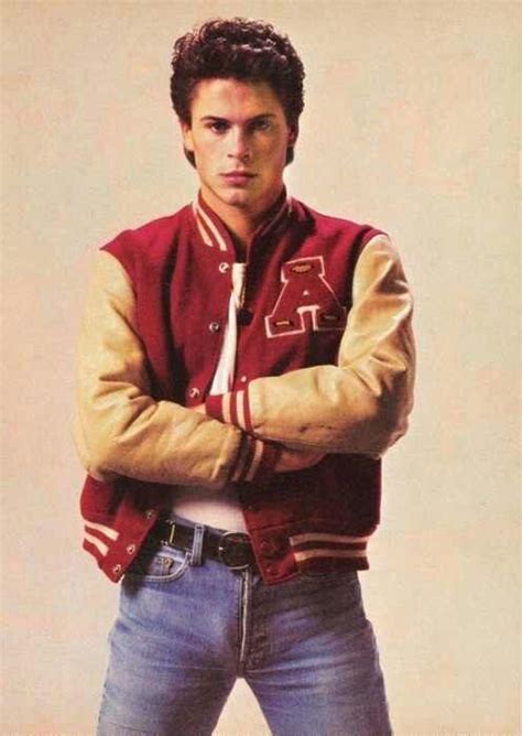 pin  super star  rob lowe rob lowe letterman jacket outfit