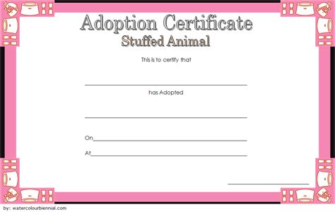 stuffed animal adoption certificate template  adoption  unique