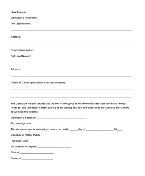 sample release  lien forms   ms word
