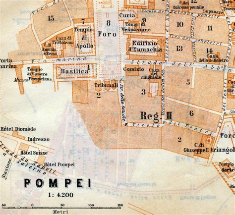 vintage map  pompeii italy vintage city map