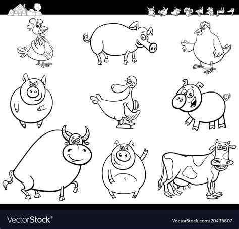 cartoon farm animals collection color book vector image