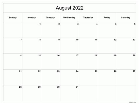 printable august  calendar  printable calendars