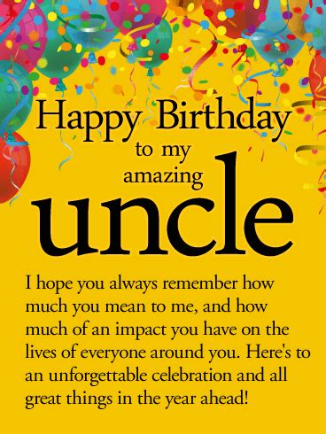 unforgettable year happy birthday wishes card  uncle